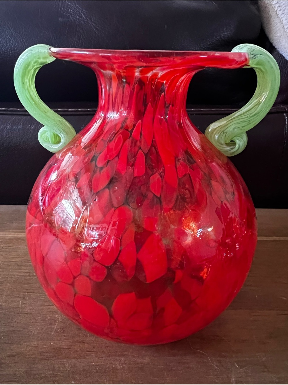 Murano style amphora vase, handblown and beautiful. Measures 5” tall.